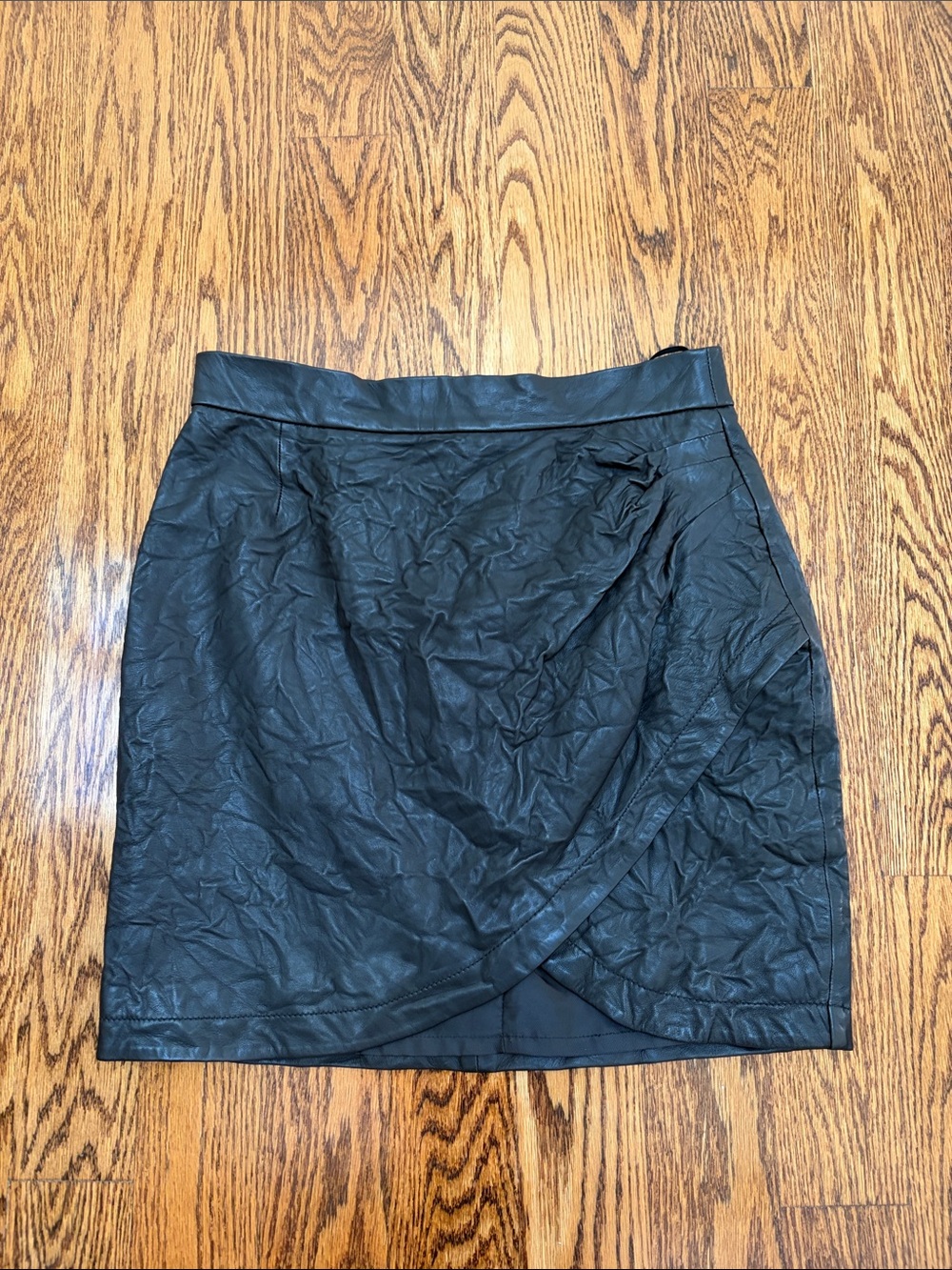 Zadig & Voltaire Black Lambskin Leather Tulip Wrap Mini Skirt